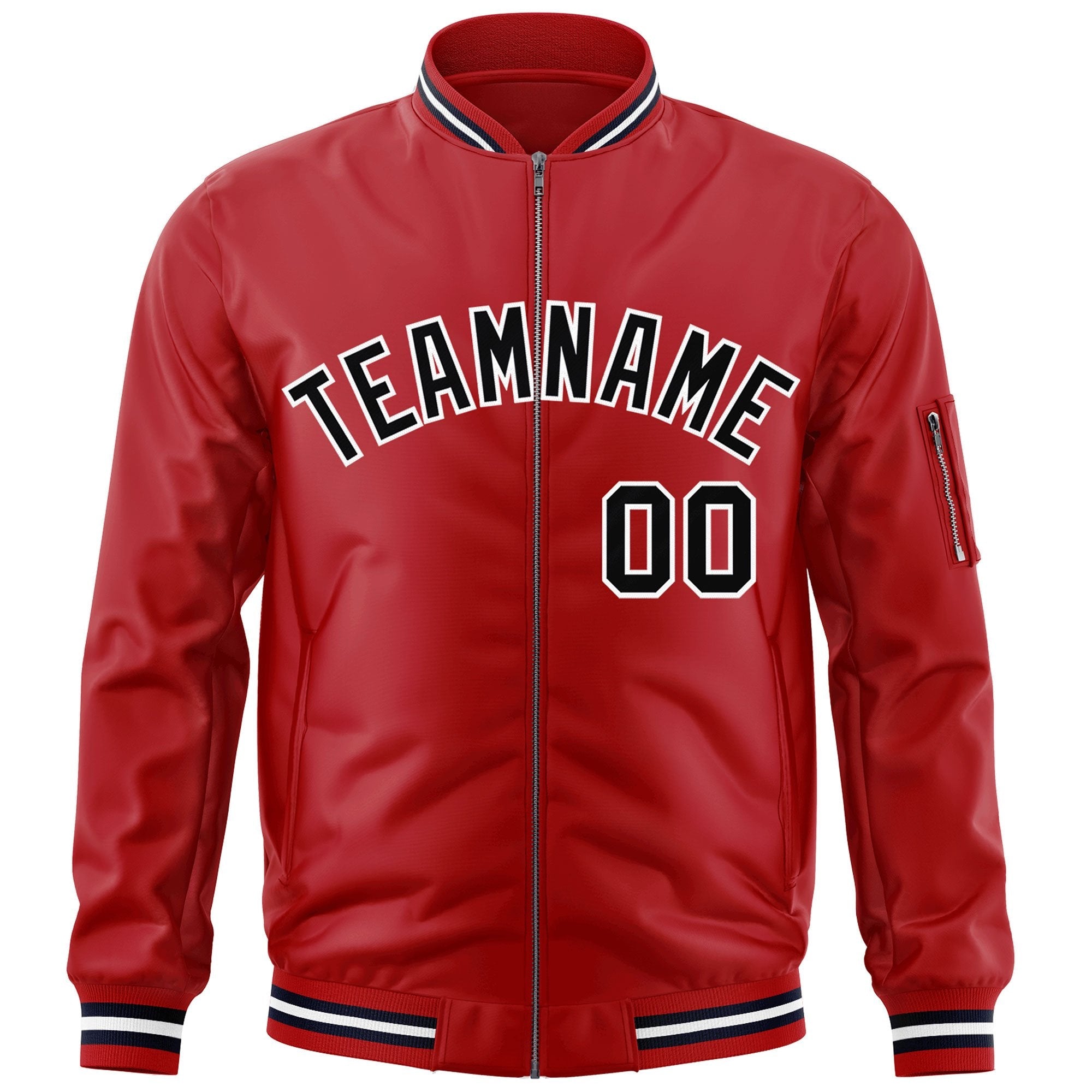 Custom Red Black-White Varsity Full-Zip Letterman Bomber Jacket