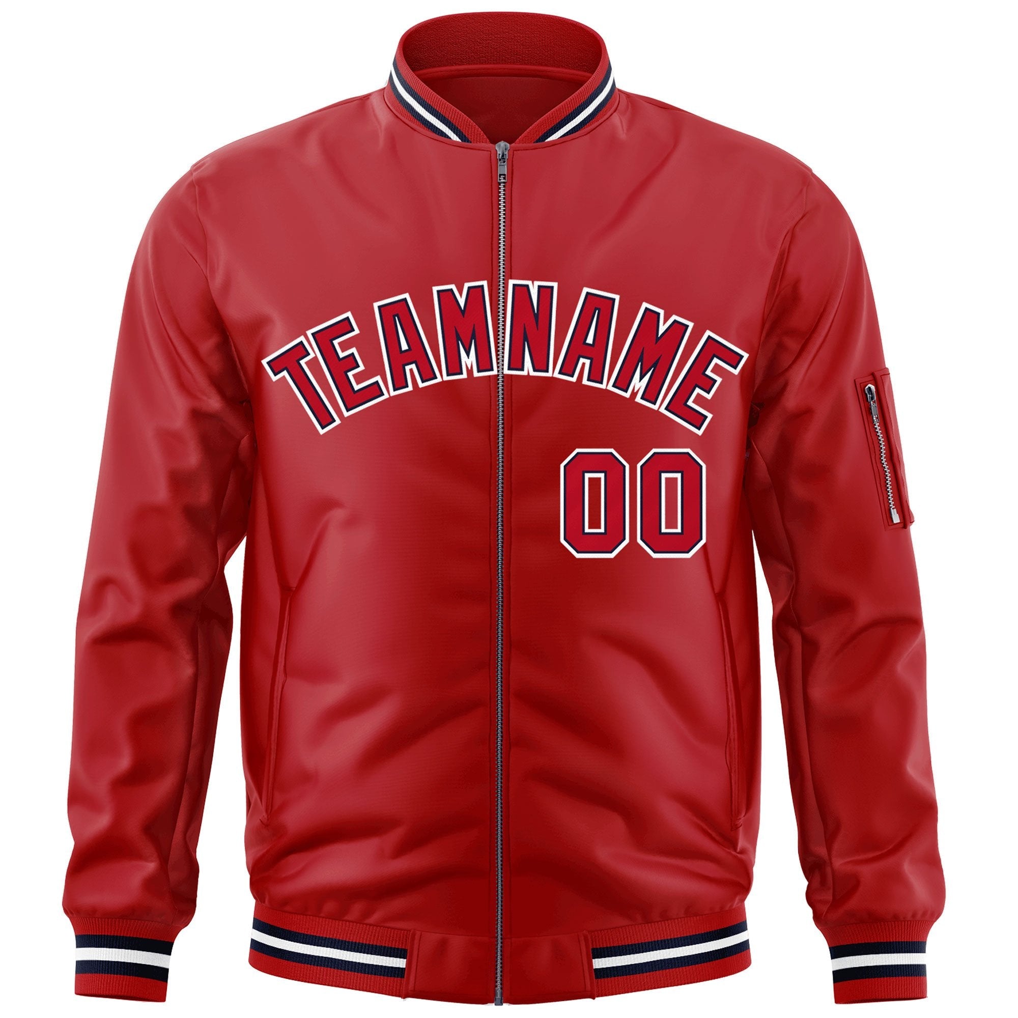 Custom Red Navy-White Varsity Full-Zip Letterman Bomber Jacket