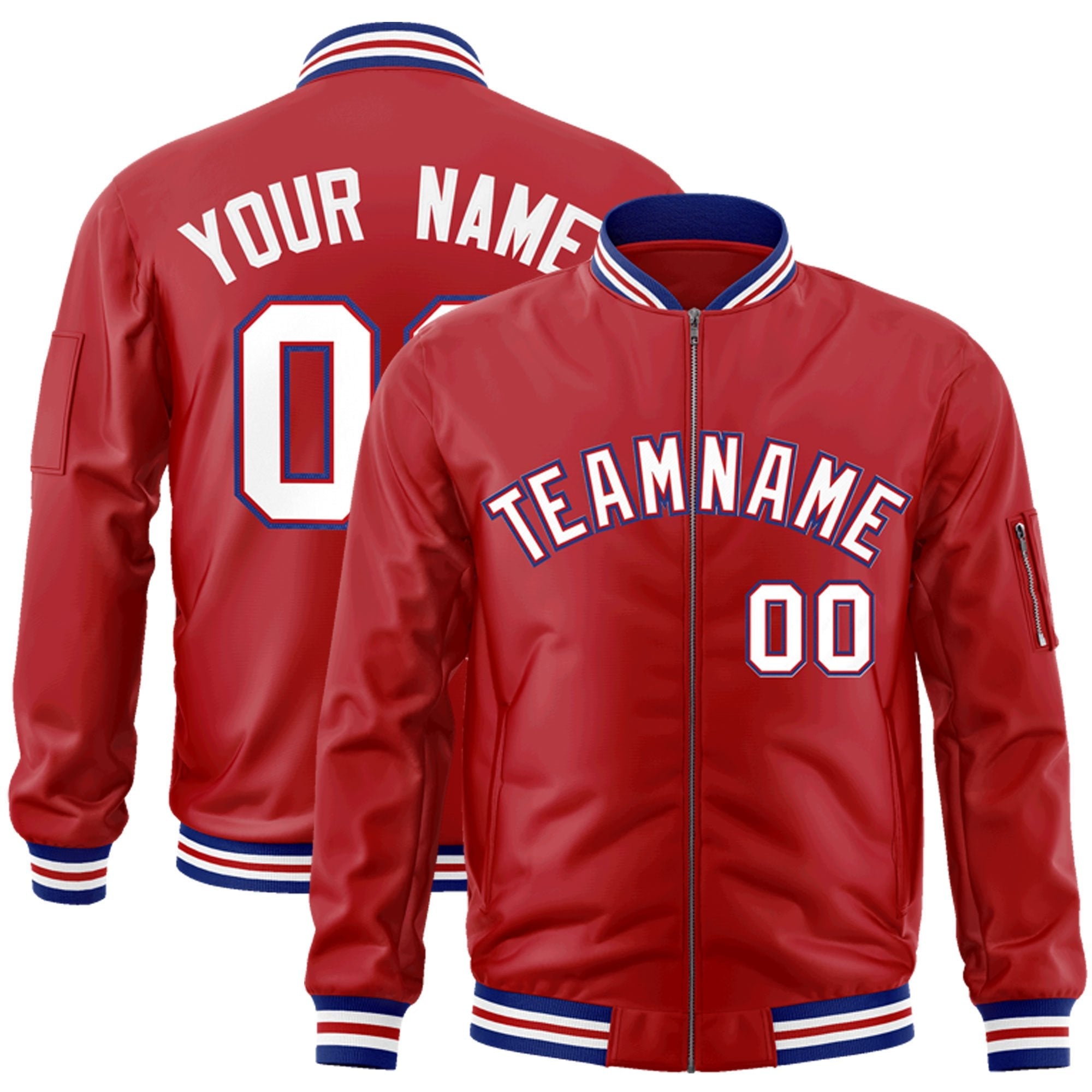 Custom Red White-Royal Varsity Full-Zip Letterman Bomber Jacket