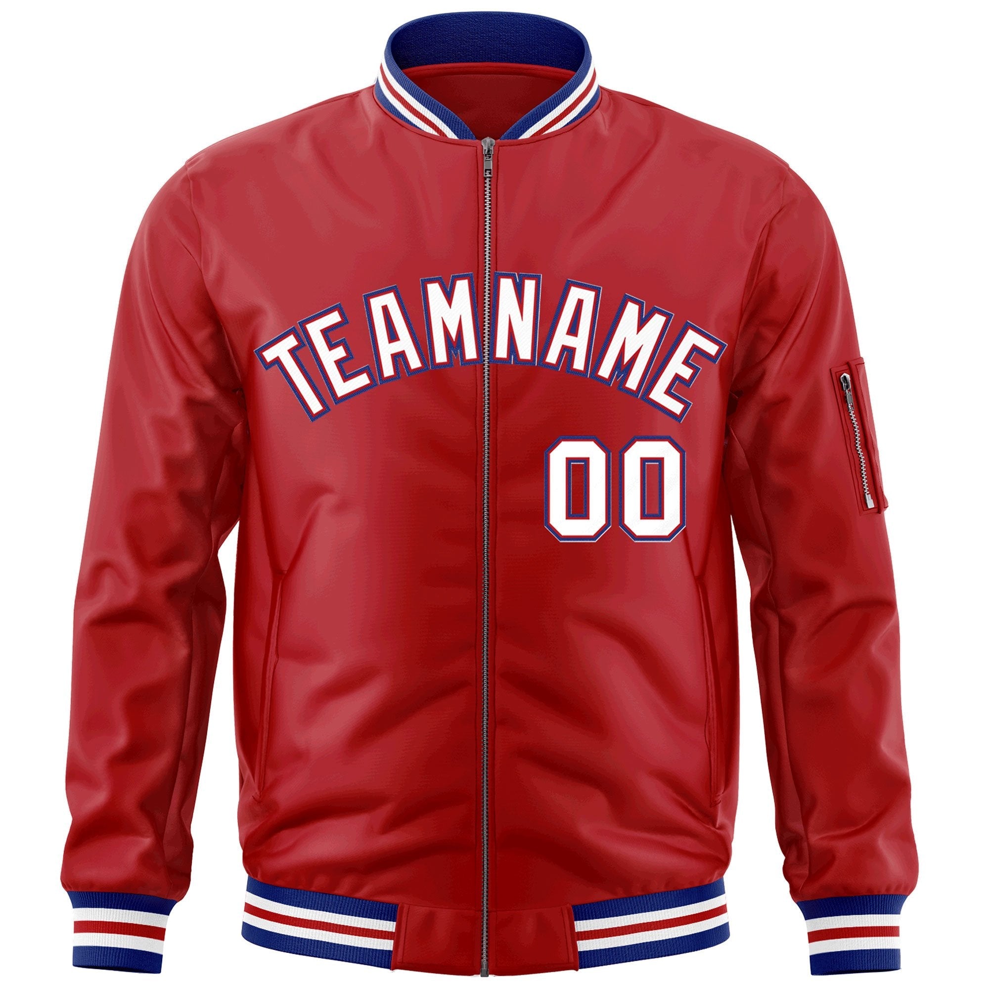 Custom Red White-Royal Varsity Full-Zip Letterman Bomber Jacket