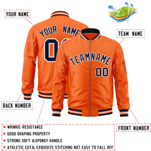 Custom Orange Navy-White Varsity Full-Zip Letterman Bomber Jacket