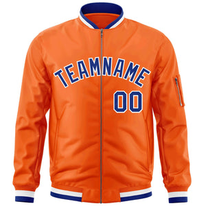 Custom Orange Royal-White Varsity Full-Zip Letterman Bomber Jacket