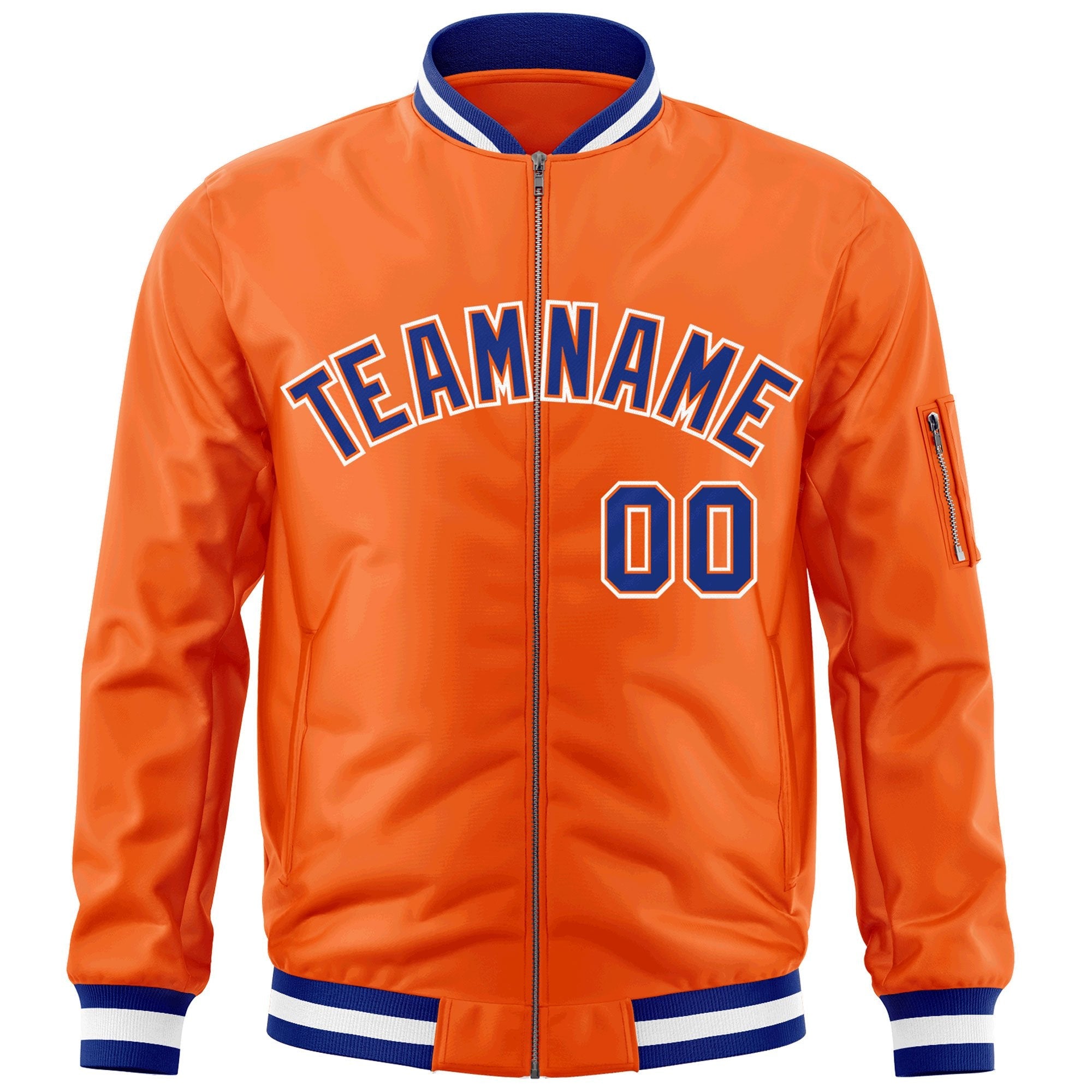 Custom Orange Royal-White Varsity Full-Zip Letterman Bomber Jacket