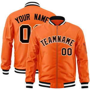 Custom Orange Black-White Varsity Full-Zip Letterman Bomber Jacket