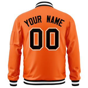 Custom Orange Black-White Varsity Full-Zip Letterman Bomber Jacket