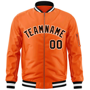 Custom Orange Black-White Varsity Full-Zip Letterman Bomber Jacket