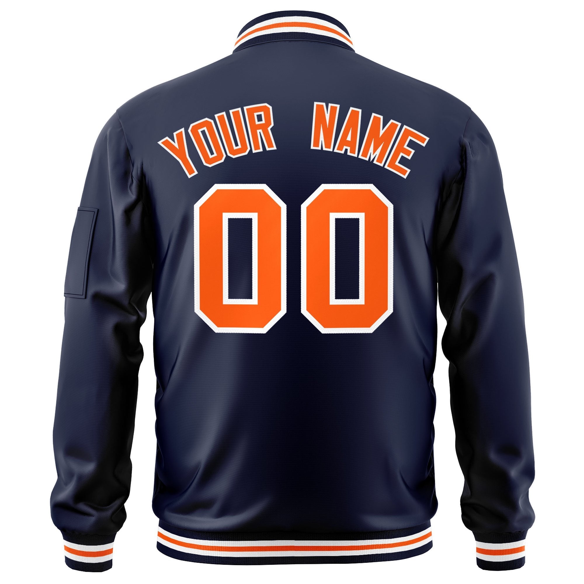 Custom Navy Orange-White Varsity Full-Zip Letterman Bomber Jacket