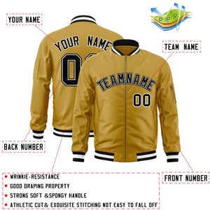 Custom Old Gold Black-White Varsity Full-Zip Letterman Bomber Jacket