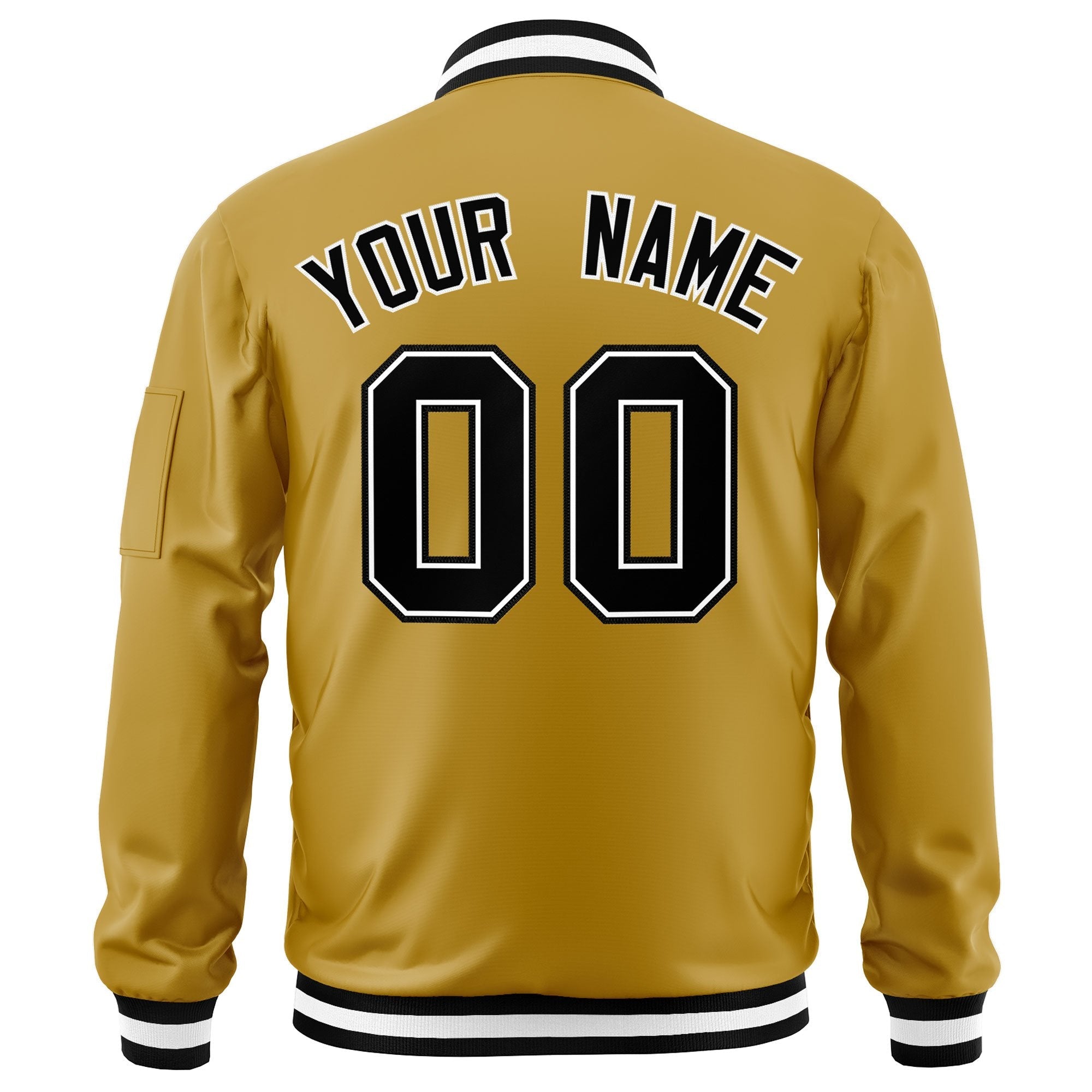 Custom Old Gold Black-White Varsity Full-Zip Letterman Bomber Jacket