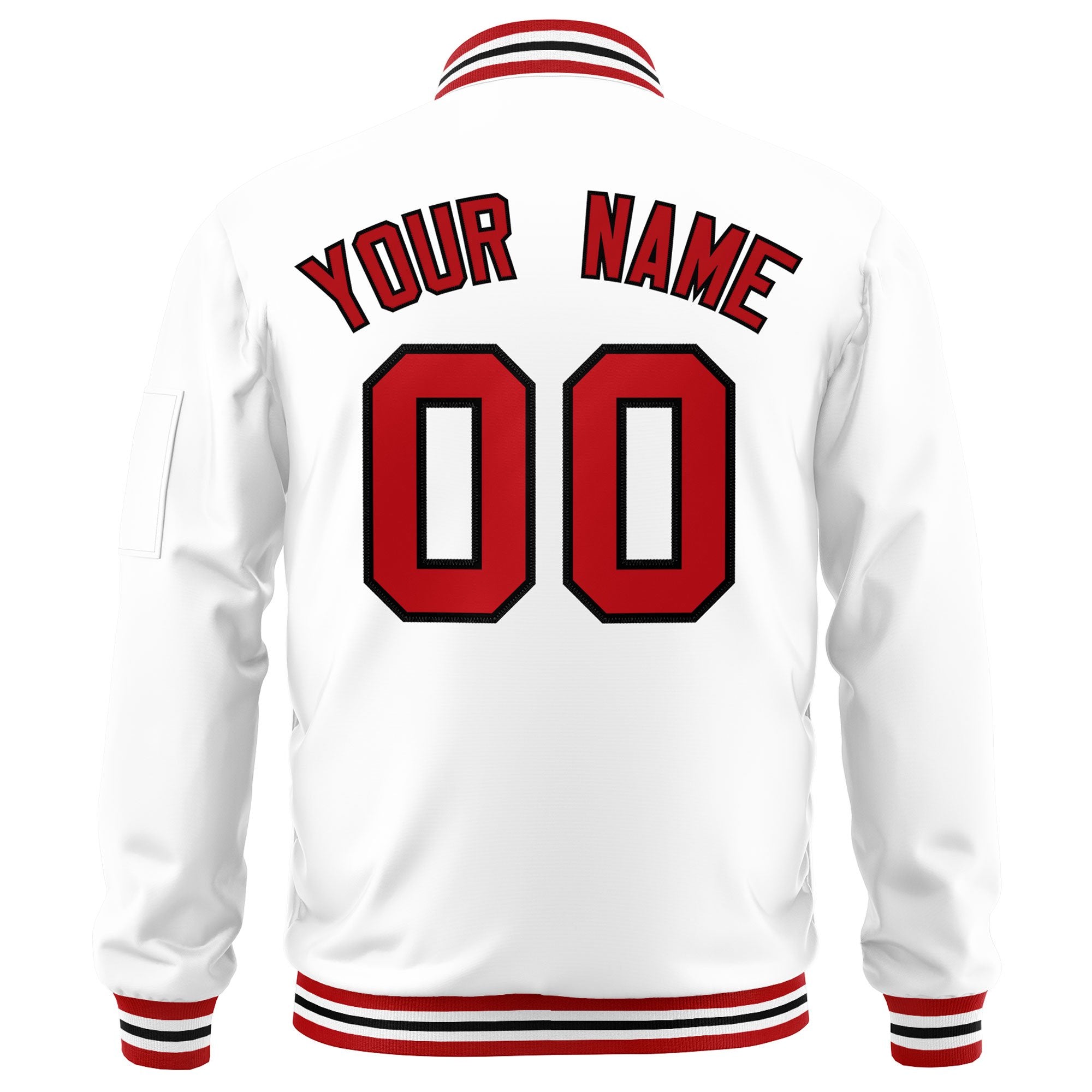 Custom White Red-Black Varsity Full-Zip Letterman Bomber Jacket