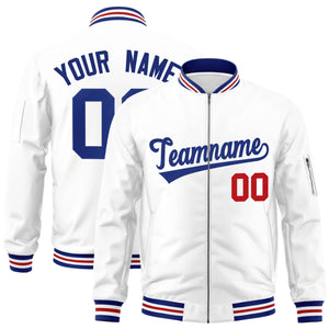 Custom White Royal Varsity Full-Zip Letterman Bomber Jacket