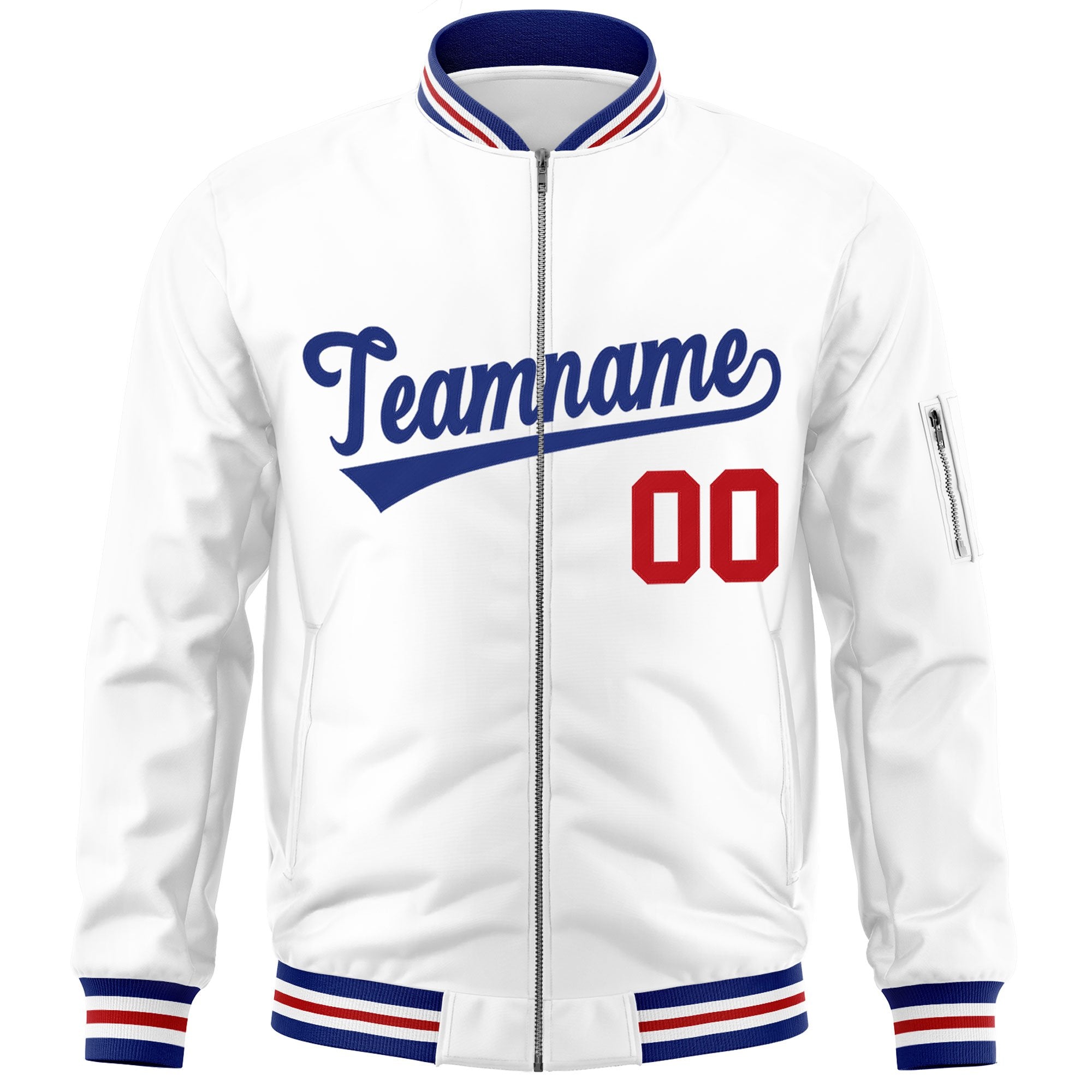 Custom White Royal Varsity Full-Zip Letterman Bomber Jacket