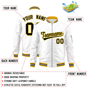 Custom White Black-Gold Varsity Full-Zip Letterman Bomber Jacket