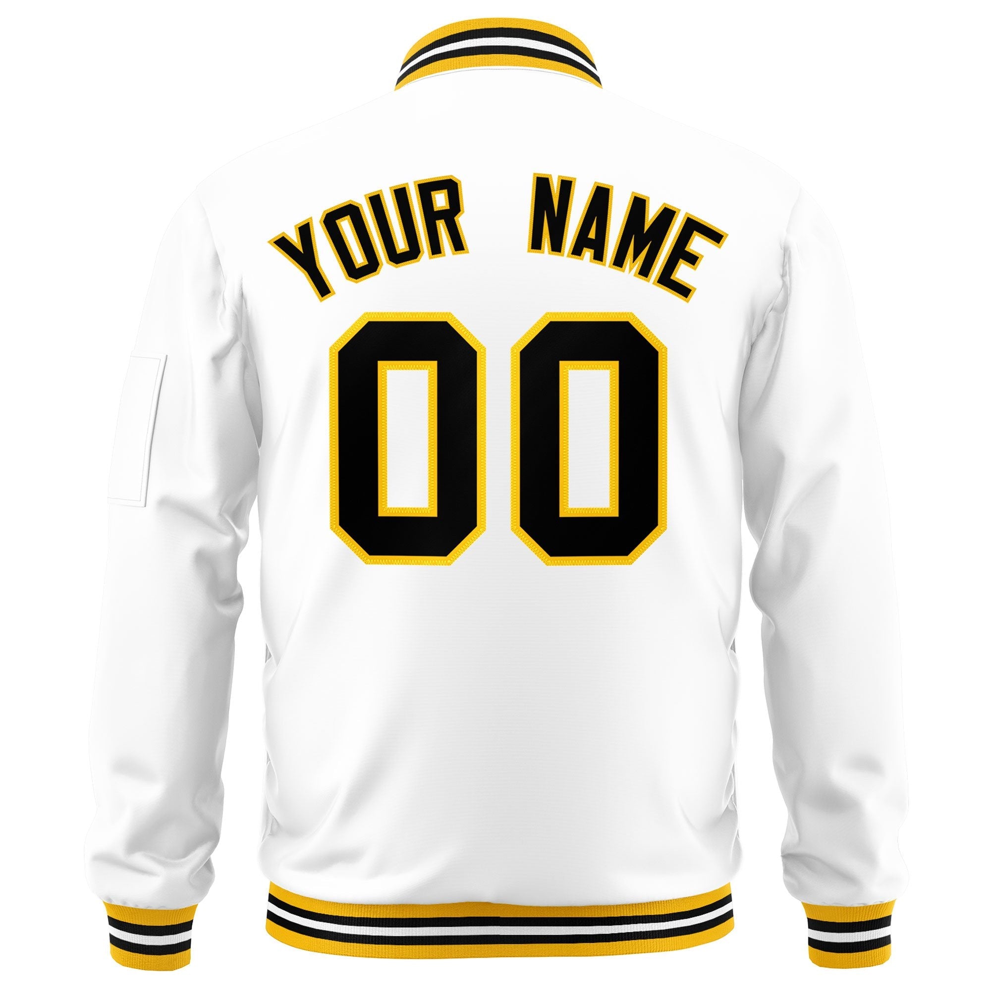 Custom White Black-Gold Varsity Full-Zip Letterman Bomber Jacket