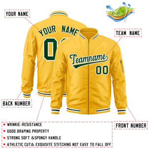 Custom Gold Green-White Varsity Full-Zip Letterman Bomber Jacket