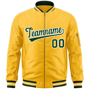 Custom Gold Green-White Varsity Full-Zip Letterman Bomber Jacket