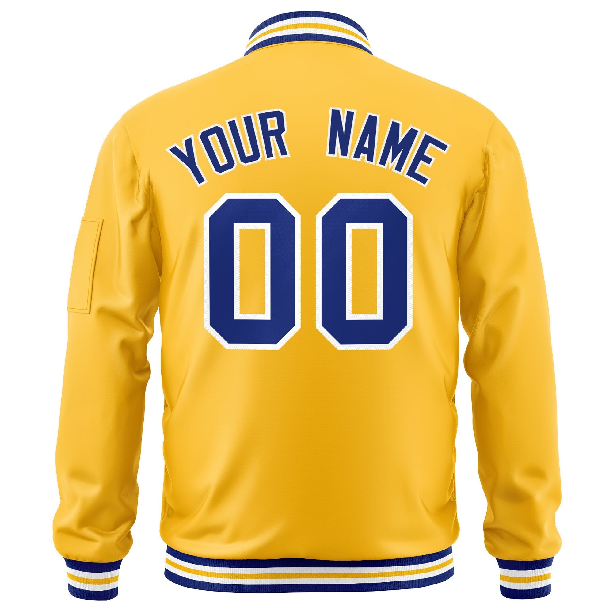 Custom Gold Royal-White Varsity Full-Zip Letterman Bomber Jacket