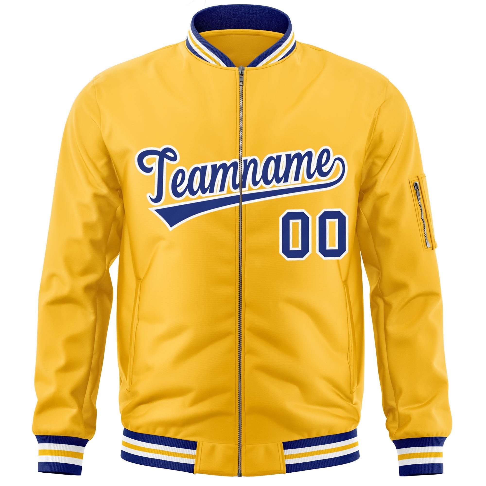 Custom Gold Royal-White Varsity Full-Zip Letterman Bomber Jacket