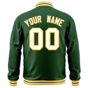 Custom Green White-Gold Varsity Full-Zip Letterman Bomber Jacket