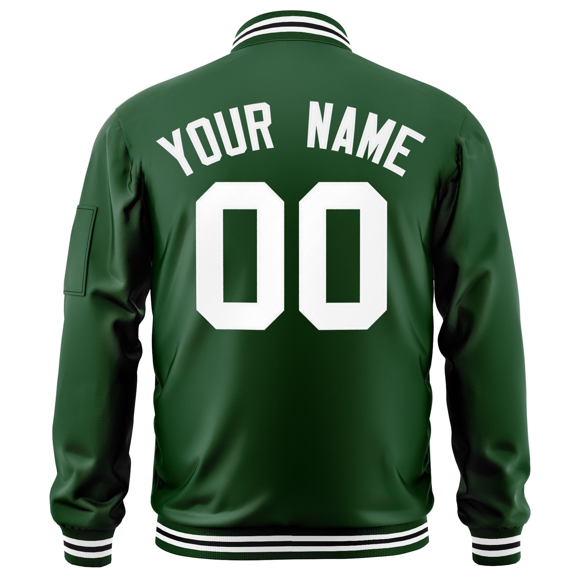 Custom Green White Varsity Full-Zip Letterman Bomber Jacket