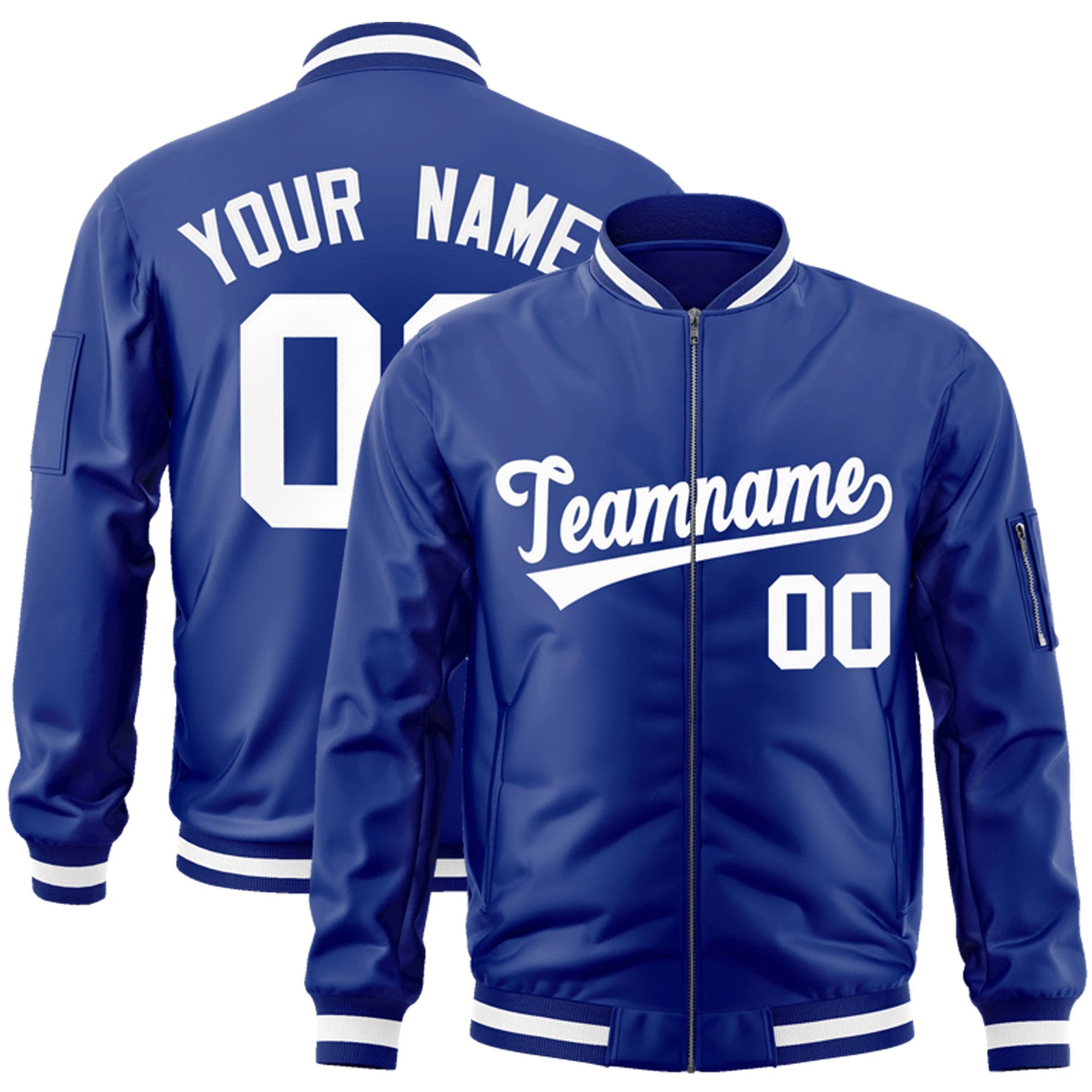 Custom Royal White Varsity Full-Zip Letterman Bomber Jacket