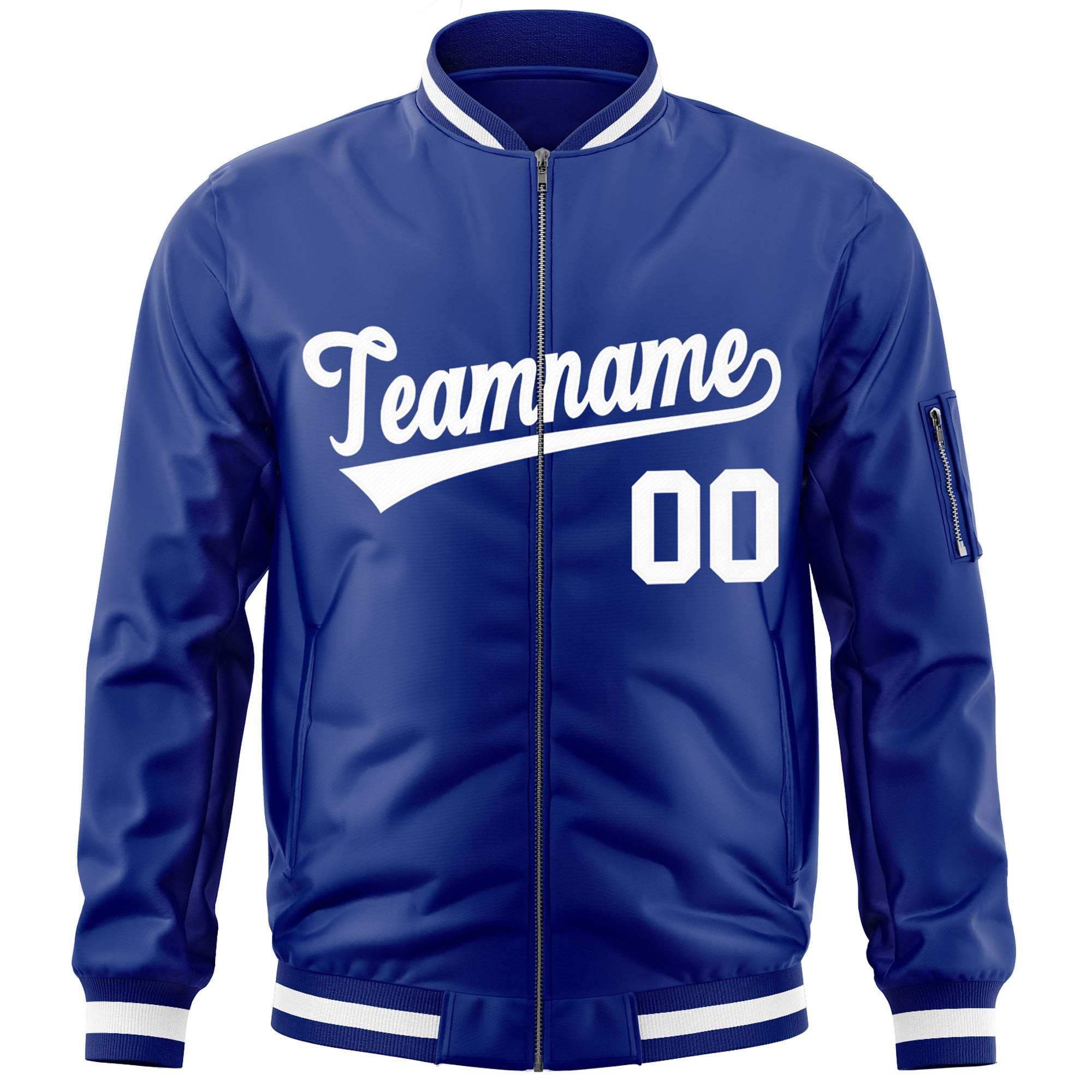 Custom Royal White Varsity Full-Zip Letterman Bomber Jacket