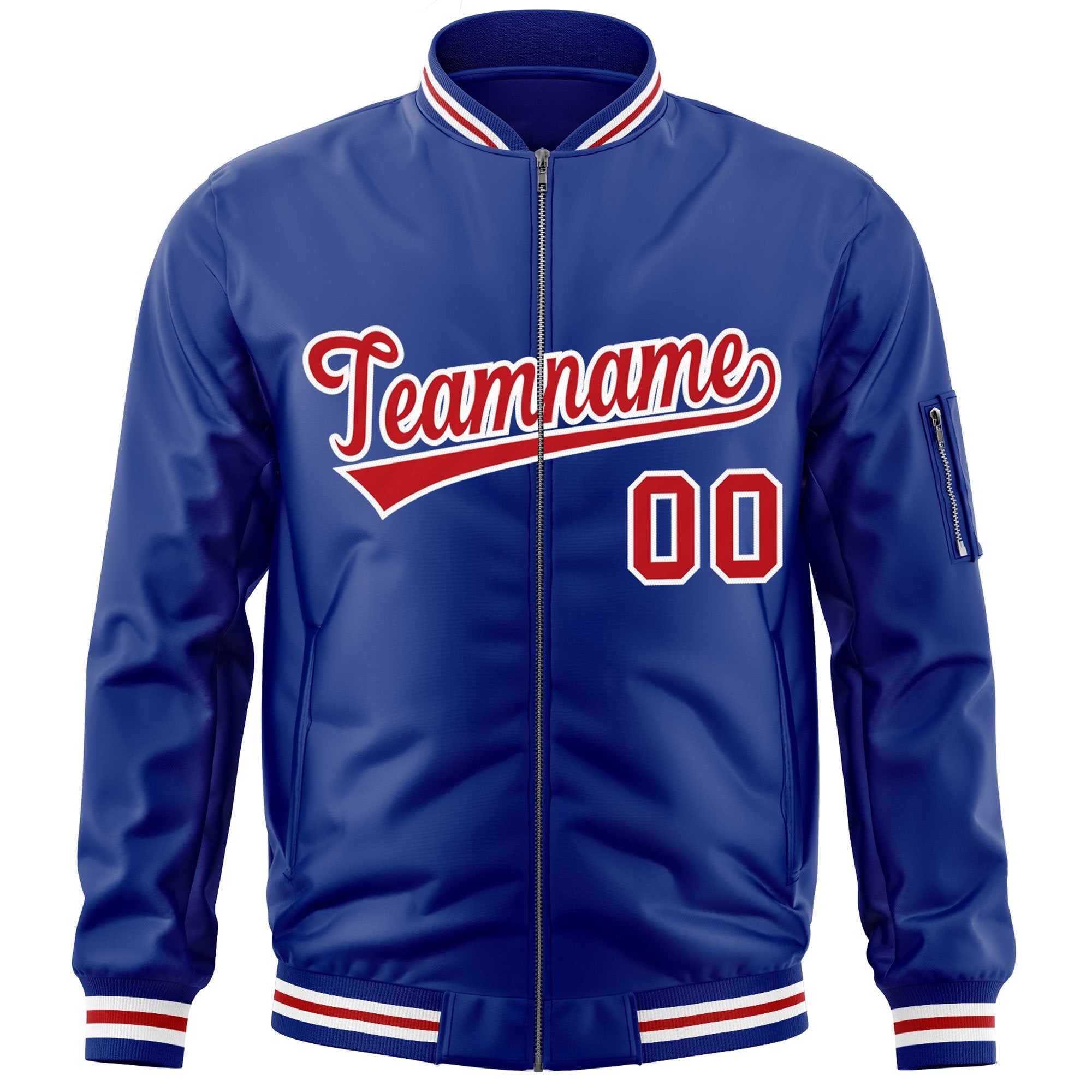 Custom Royal Red-White Varsity Full-Zip Letterman Bomber Jacket