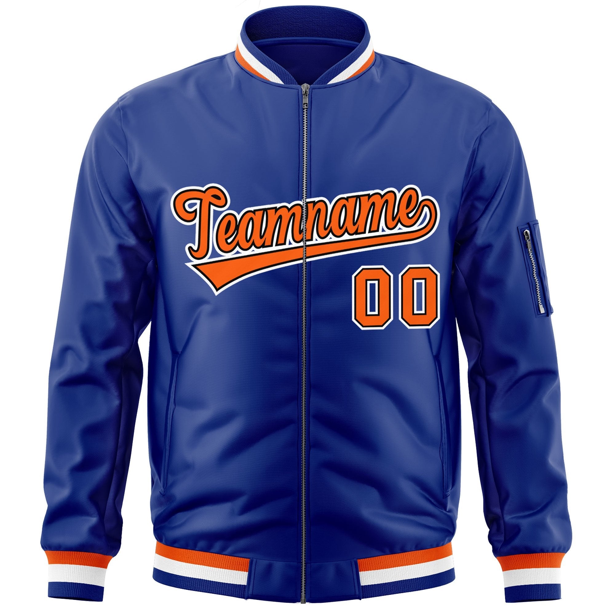 Custom Royal Orange-White Varsity Full-Zip Letterman Bomber Jacket