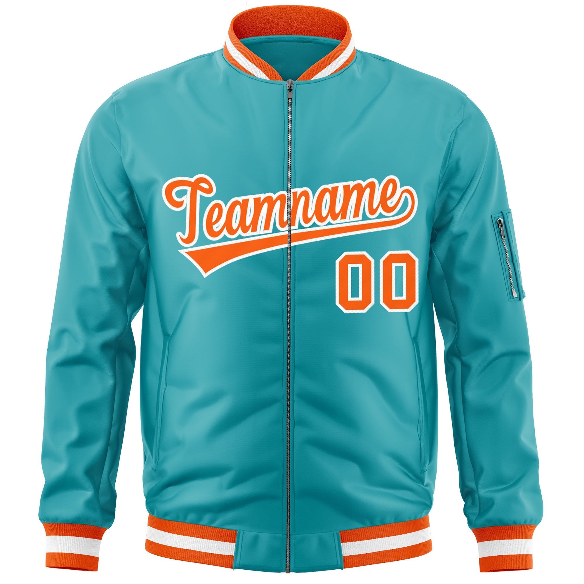 Custom Aqua Orange-White Varsity Full-Zip Letterman Bomber Jacket