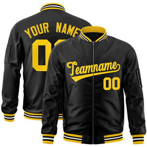 Custom Black Gold Varsity Full-Zip Letterman Bomber Jacket