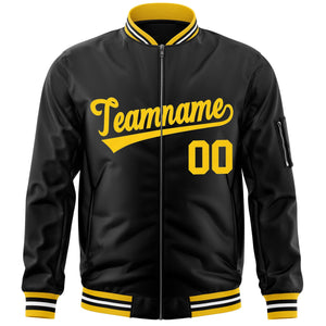 Custom Black Gold Varsity Full-Zip Letterman Bomber Jacket