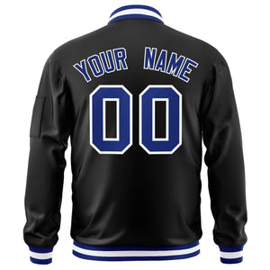 Custom Black Royal-White Varsity Full-Zip Letterman Bomber Jacket