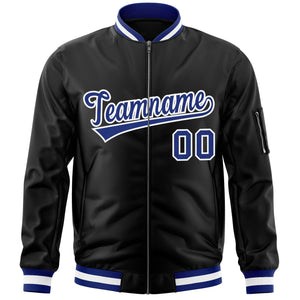 Custom Black Royal-White Varsity Full-Zip Letterman Bomber Jacket