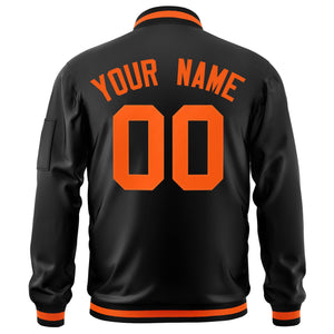 Custom Black Orange Varsity Full-Zip Letterman Bomber Jacket