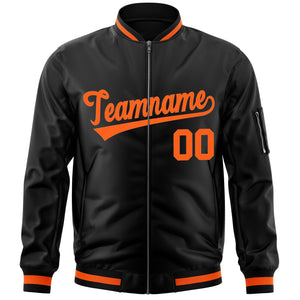 Custom Black Orange Varsity Full-Zip Letterman Bomber Jacket