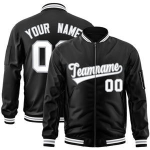 Custom Black White-Gray Varsity Full-Zip Letterman Bomber Jacket