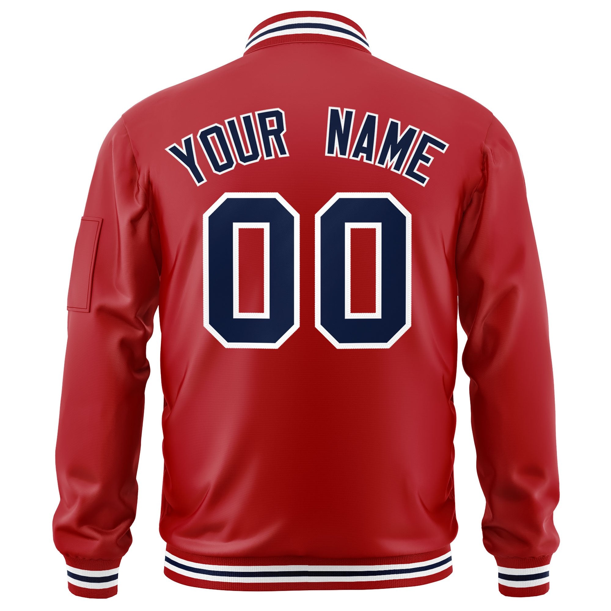 Custom Red Navy-White Varsity Full-Zip Letterman Bomber Jacket