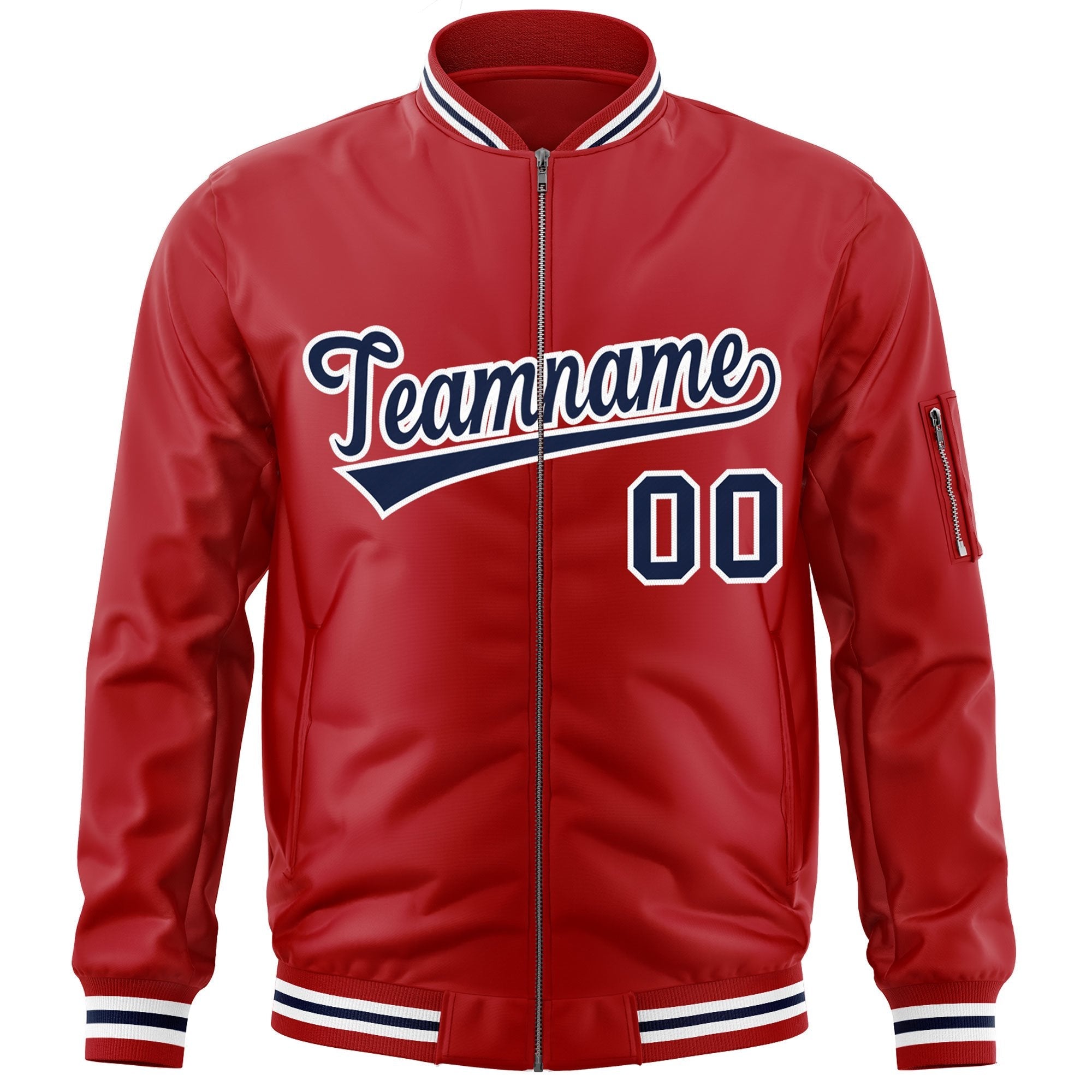 Custom Red Navy-White Varsity Full-Zip Letterman Bomber Jacket