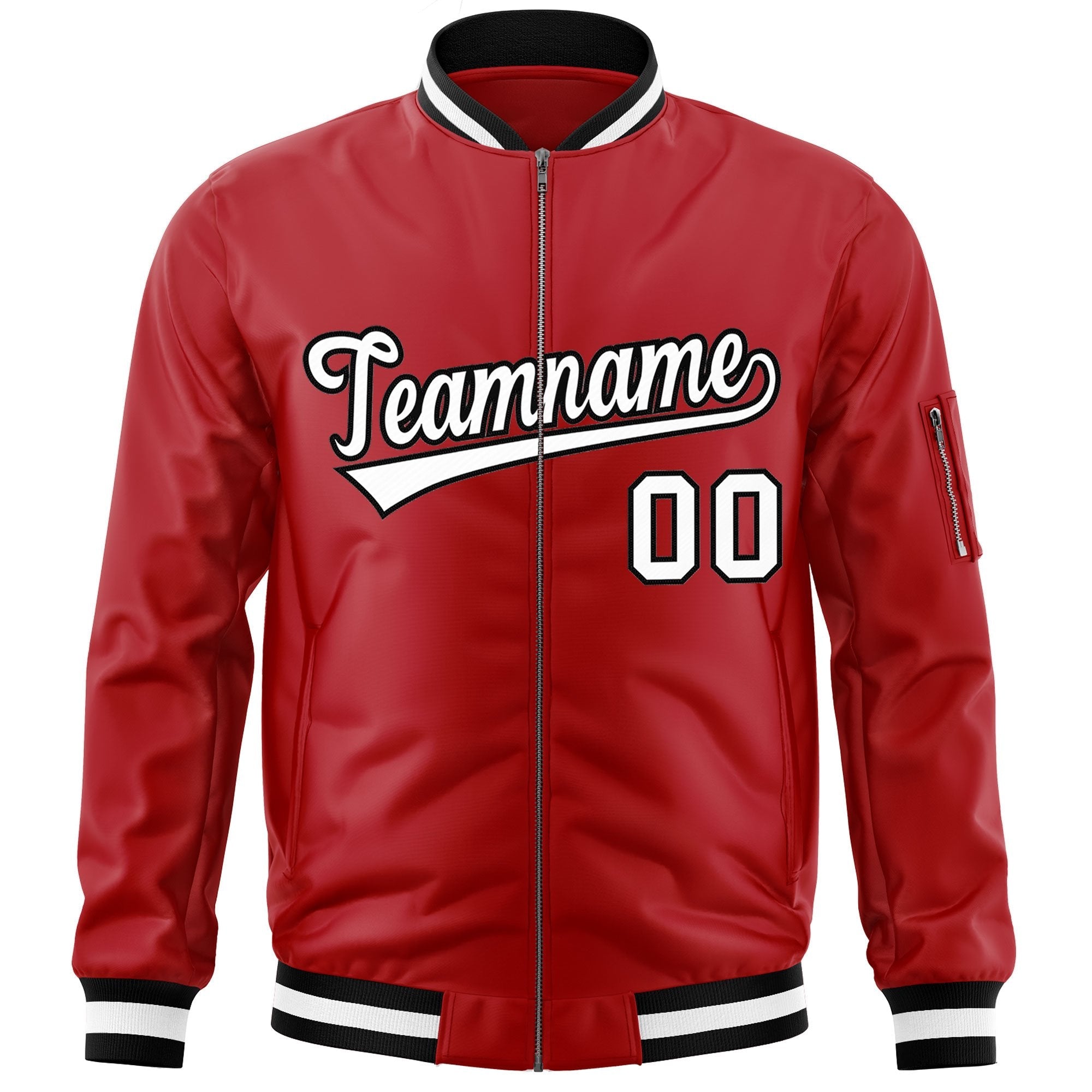 Custom Red White-Black Varsity Full-Zip Letterman Bomber Jacket