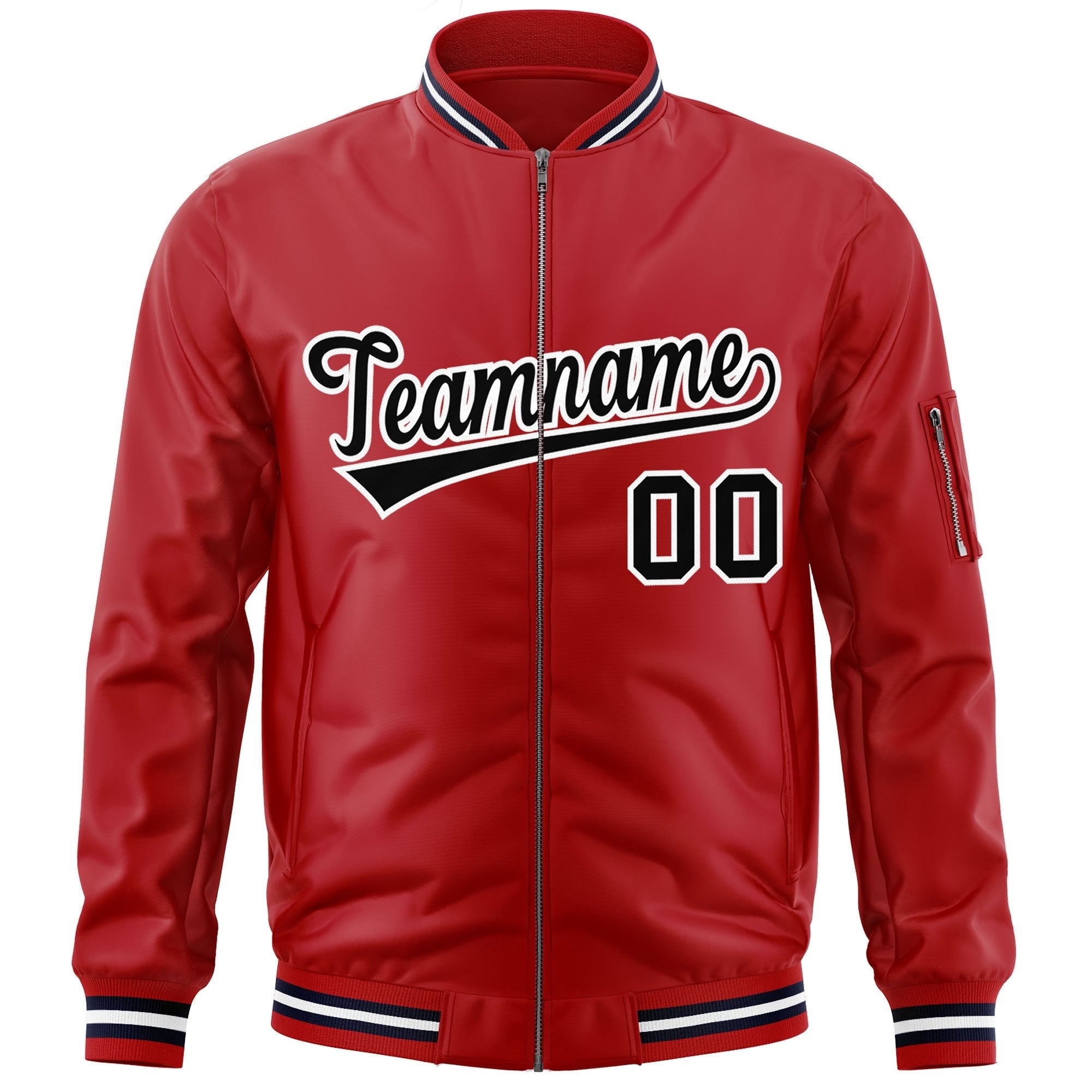 Custom Red Black-White Varsity Full-Zip Letterman Bomber Jacket