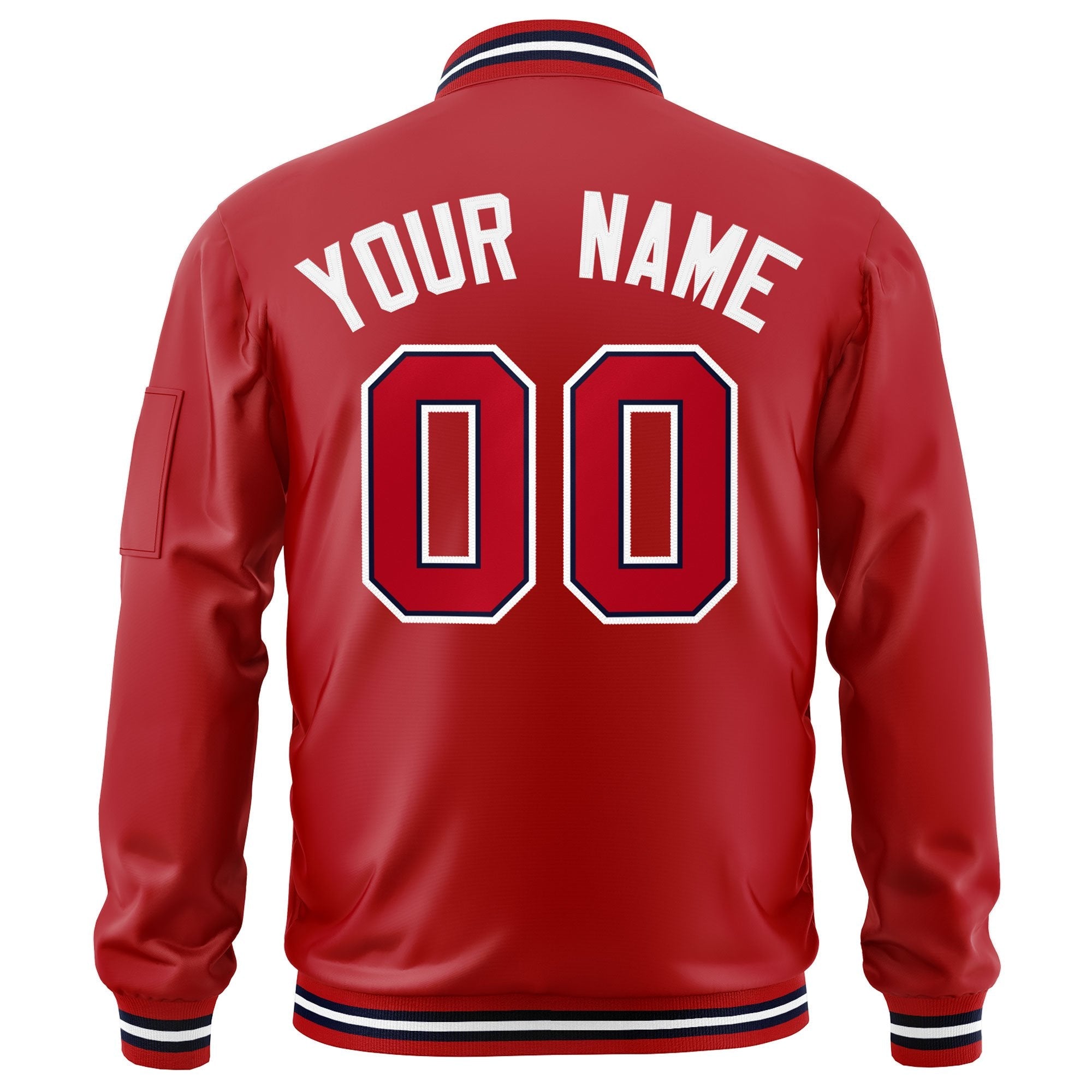 Custom Red Navy-White Varsity Full-Zip Letterman Bomber Jacket