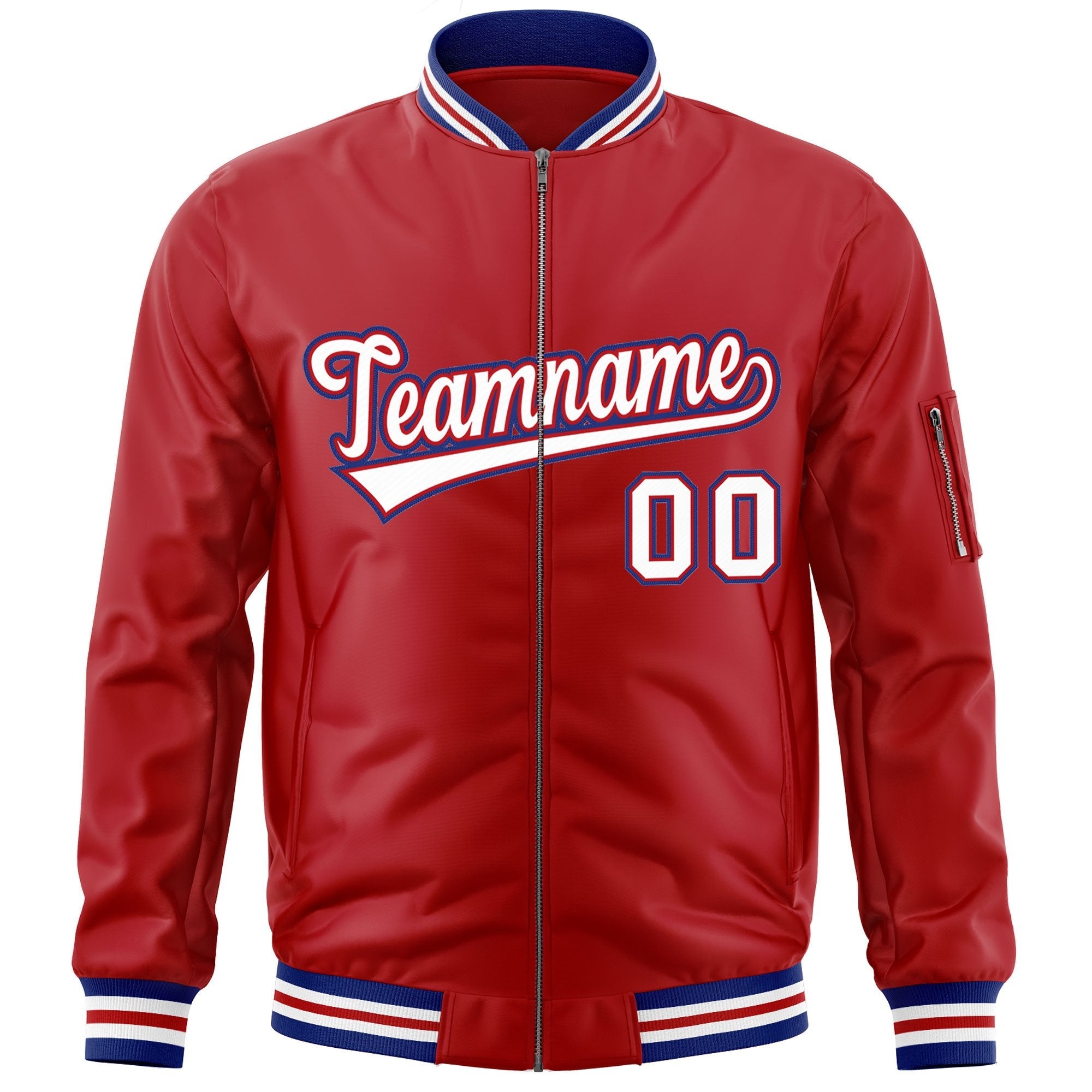 Custom Red White-Royal Varsity Full-Zip Letterman Bomber Jacket