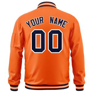 Custom Orange Navy-White Varsity Full-Zip Letterman Bomber Jacket