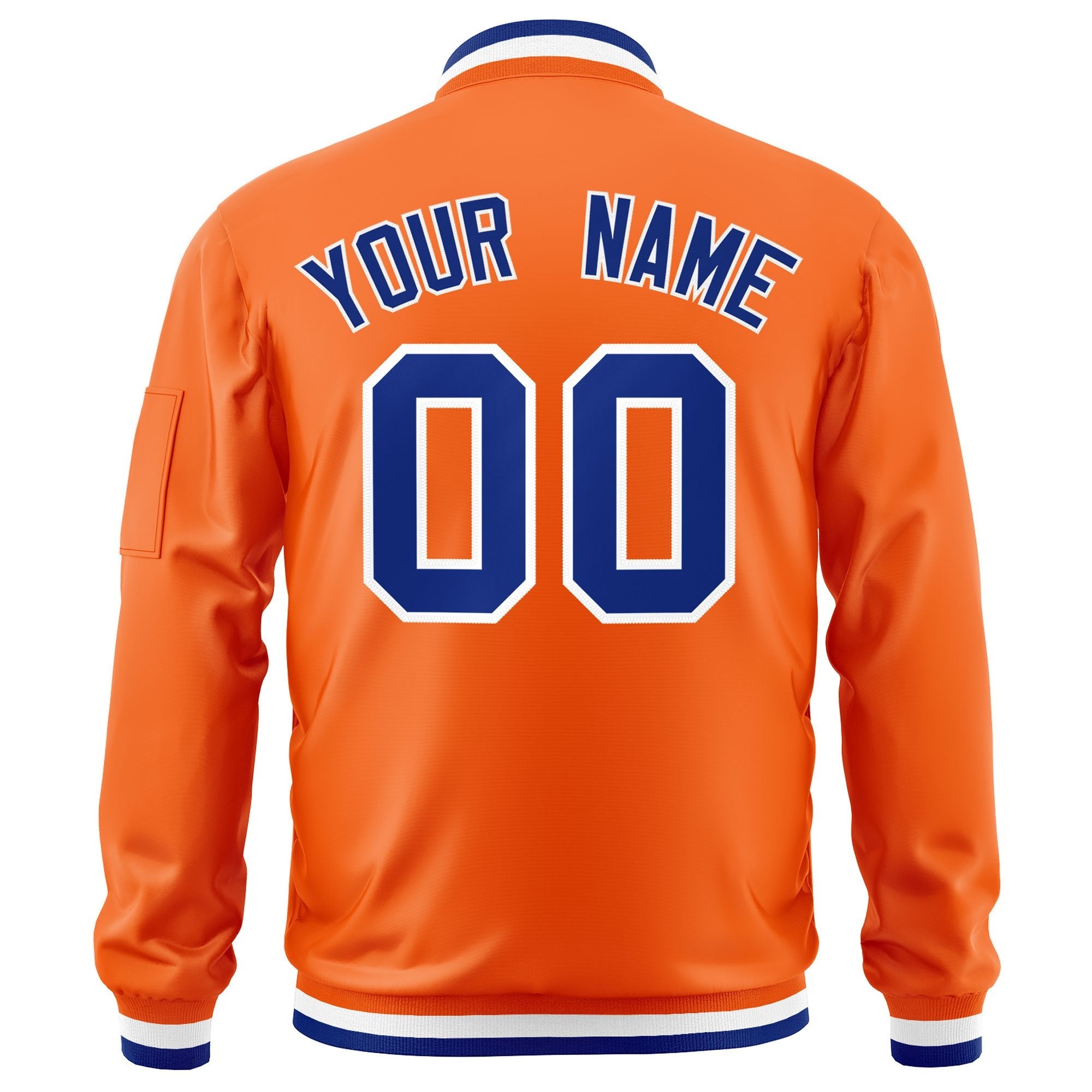 Custom Orange Royal-White Varsity Full-Zip Letterman Bomber Jacket