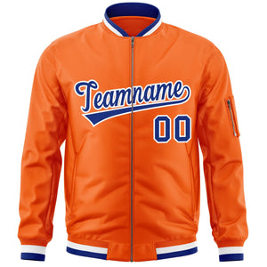 Custom Orange Royal-White Varsity Full-Zip Letterman Bomber Jacket