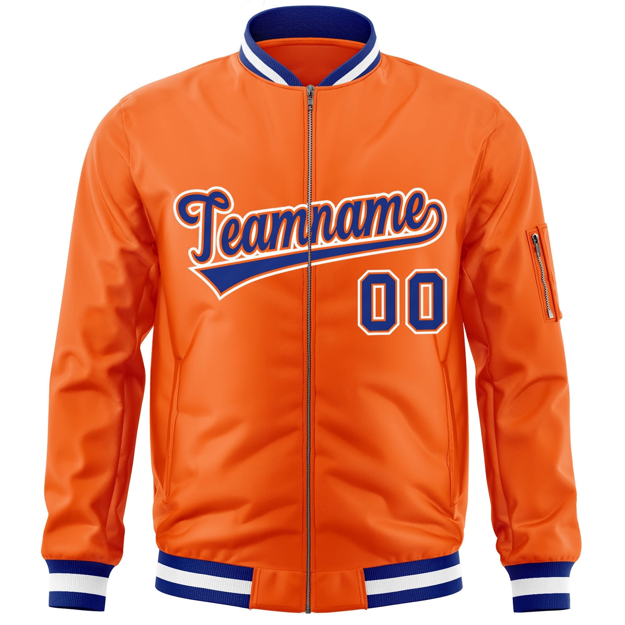 Custom Orange Royal-White Varsity Full-Zip Letterman Bomber Jacket