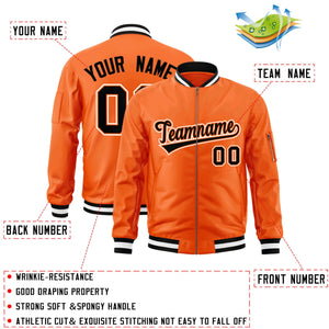 Custom Orange Black-White Varsity Full-Zip Letterman Bomber Jacket