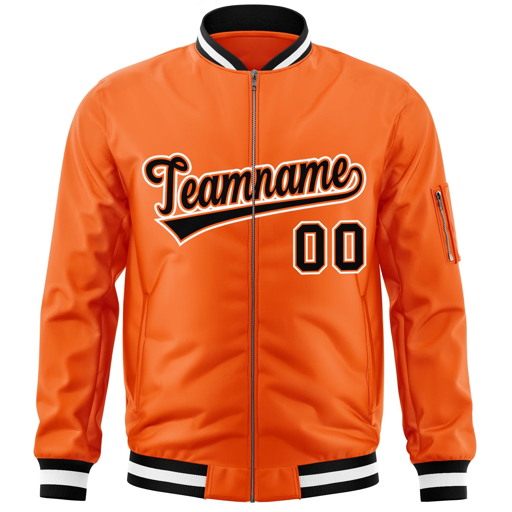 Custom Orange Black-White Varsity Full-Zip Letterman Bomber Jacket