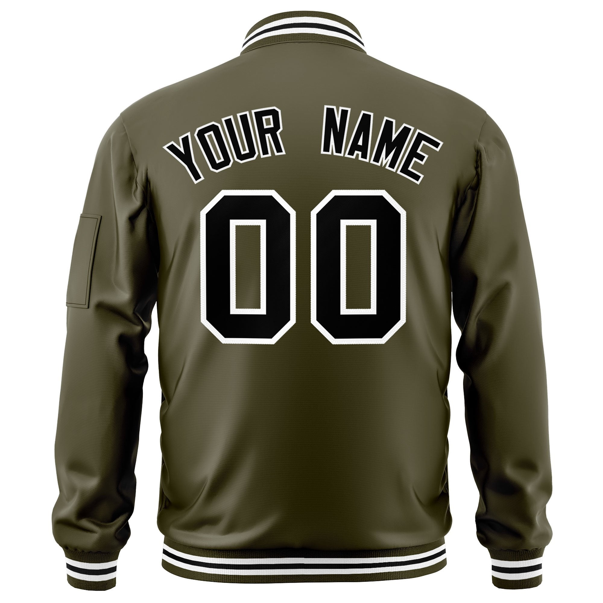 Custom Olive Black-White Varsity Full-Zip Letterman Bomber Jacket