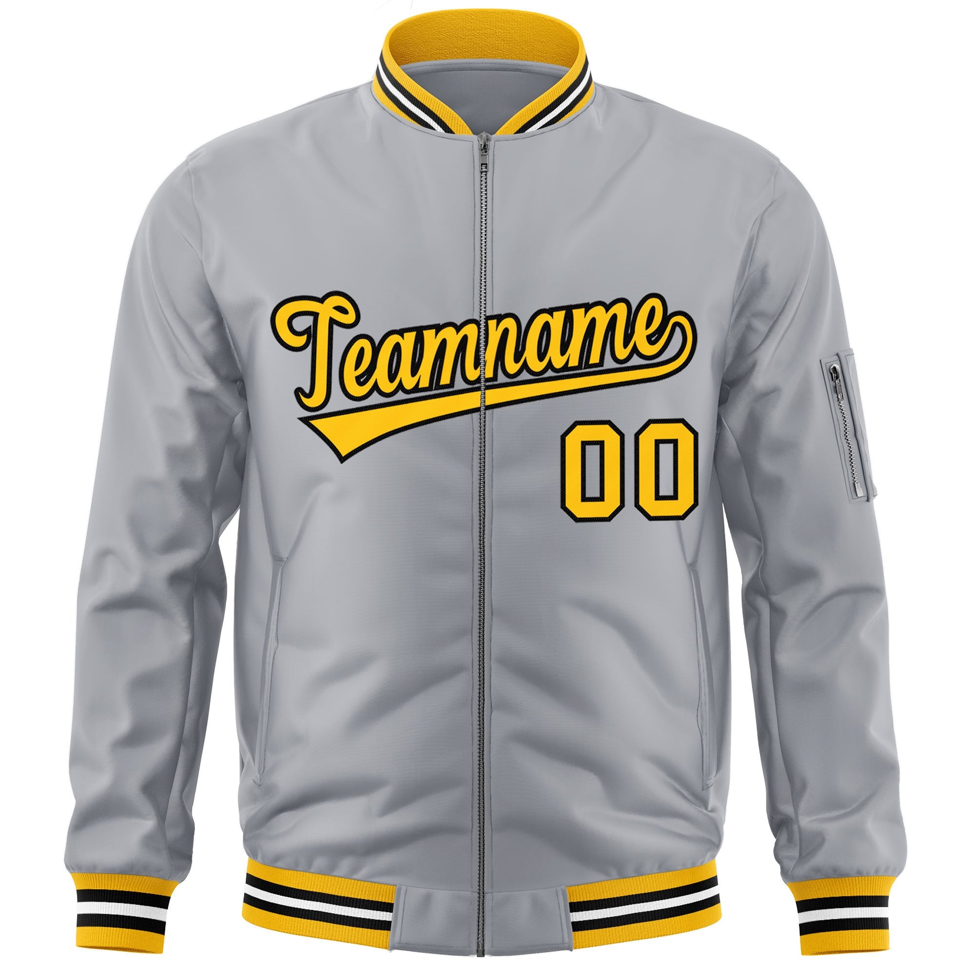 Custom Gray Gold-Black Varsity Full-Zip Letterman Bomber Jacket